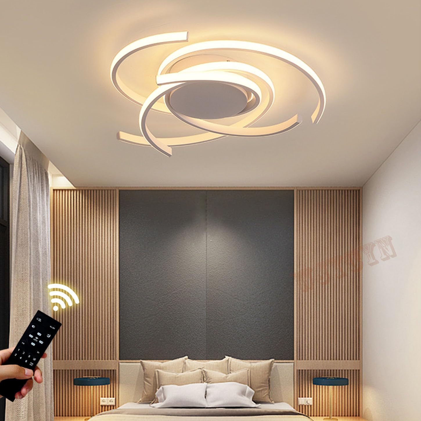 Plafoniera Bianco LED dimmerabile Plafoniera moderna di design floreale a spirale con telecomando per tavolo da pranzo camera da letto Lampada da soffitto in metallo per soggiorno Ø75cm 92W