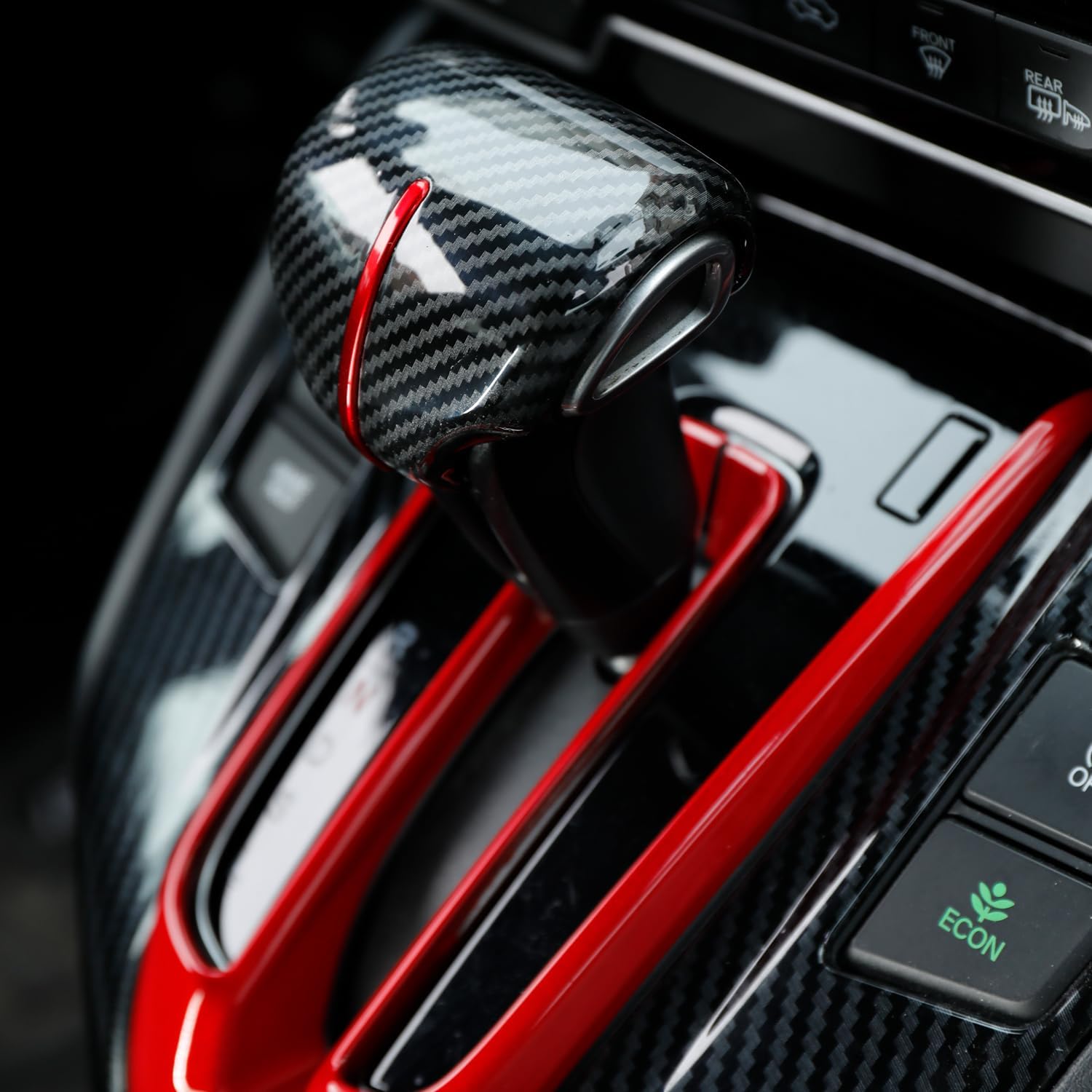 for Honda CRV Accessories 2017-2022 Interior Sticker Center Console Gear Shift Panel Decoration Shift Knob Cover Cap (Carbon Fiber Pattern+Red)