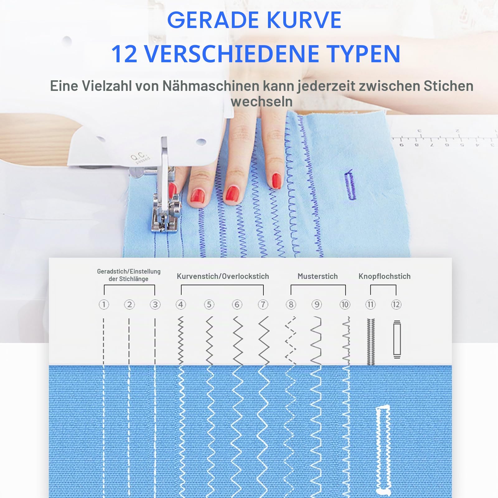 608A Nähmaschine für Näh-Einsteiger & Anfänger, 12 Stichprogrammen, Tragbare Elektrische Nähmaschine mit Verlängerungstisch und Nähzubehör, Einfach zu Bedienen für Erwachsene