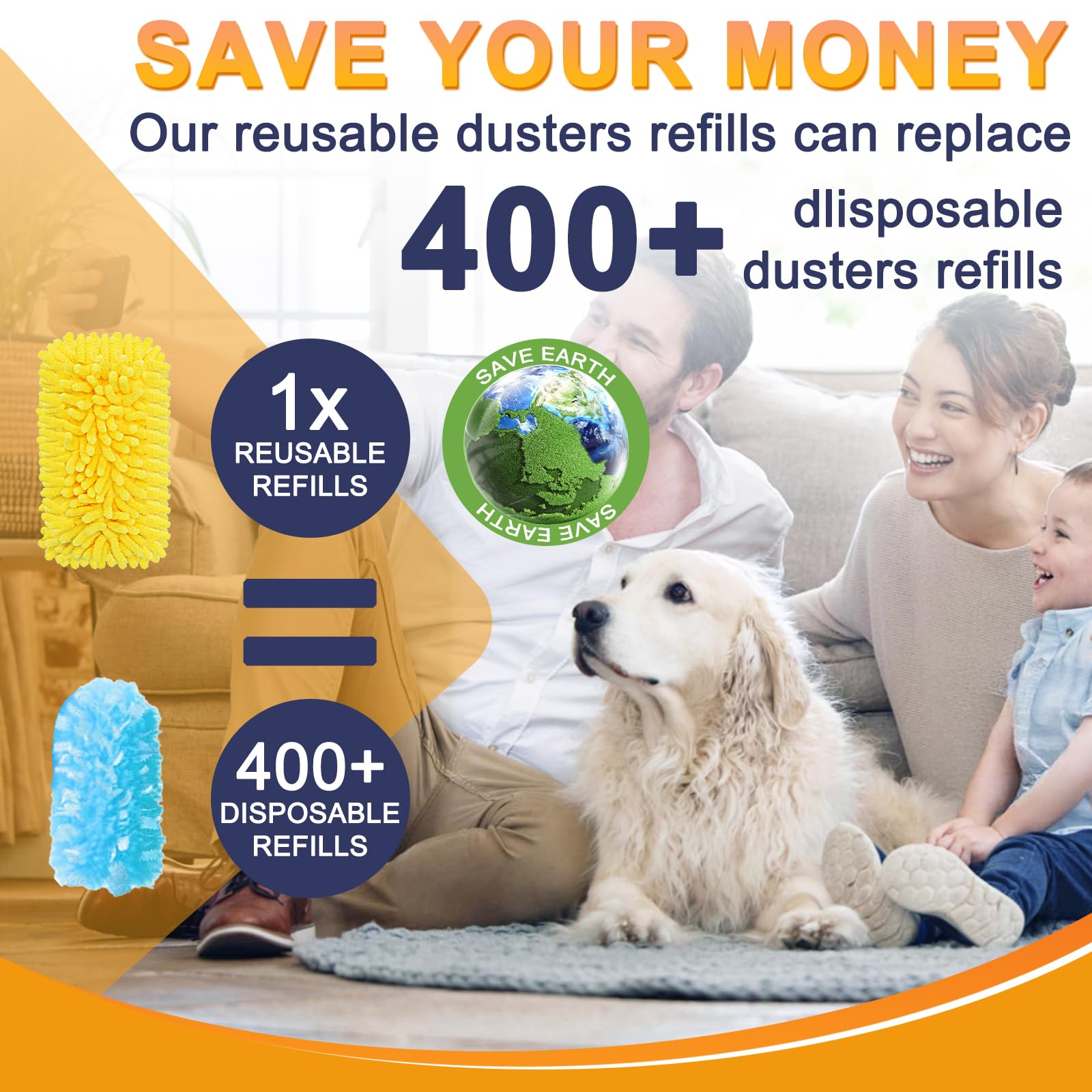KeFanta Recambio de plumero reutilizable para plumero Swiffer, recambios de plumero resistente de 360°, 8 piezas con 1 asa, plumero de microfibra lavable para limpieza