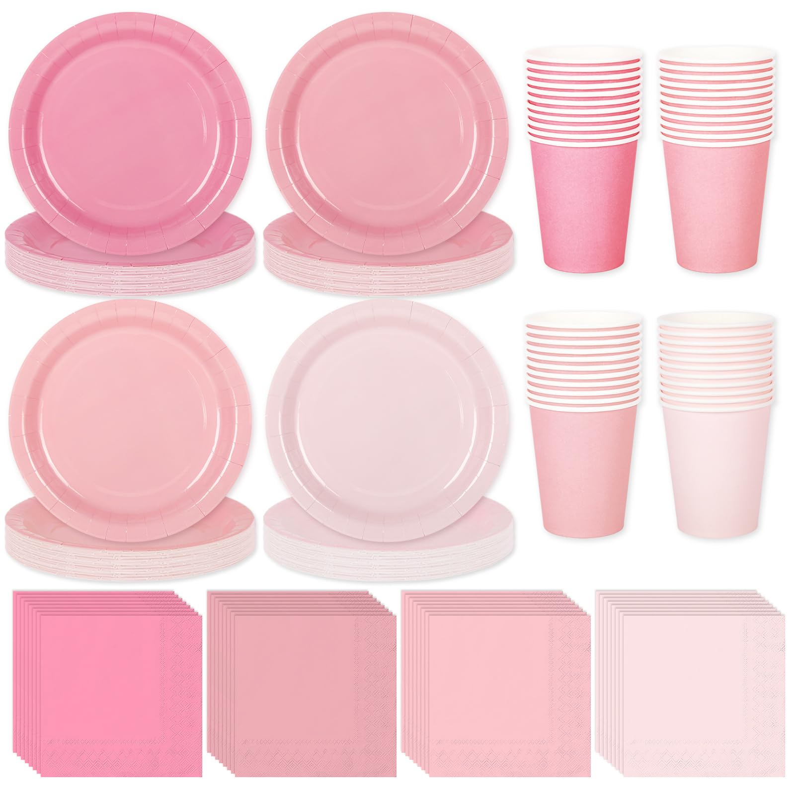 Service de table rose comprenant assiettes jetables, tasses et serviettes de fête