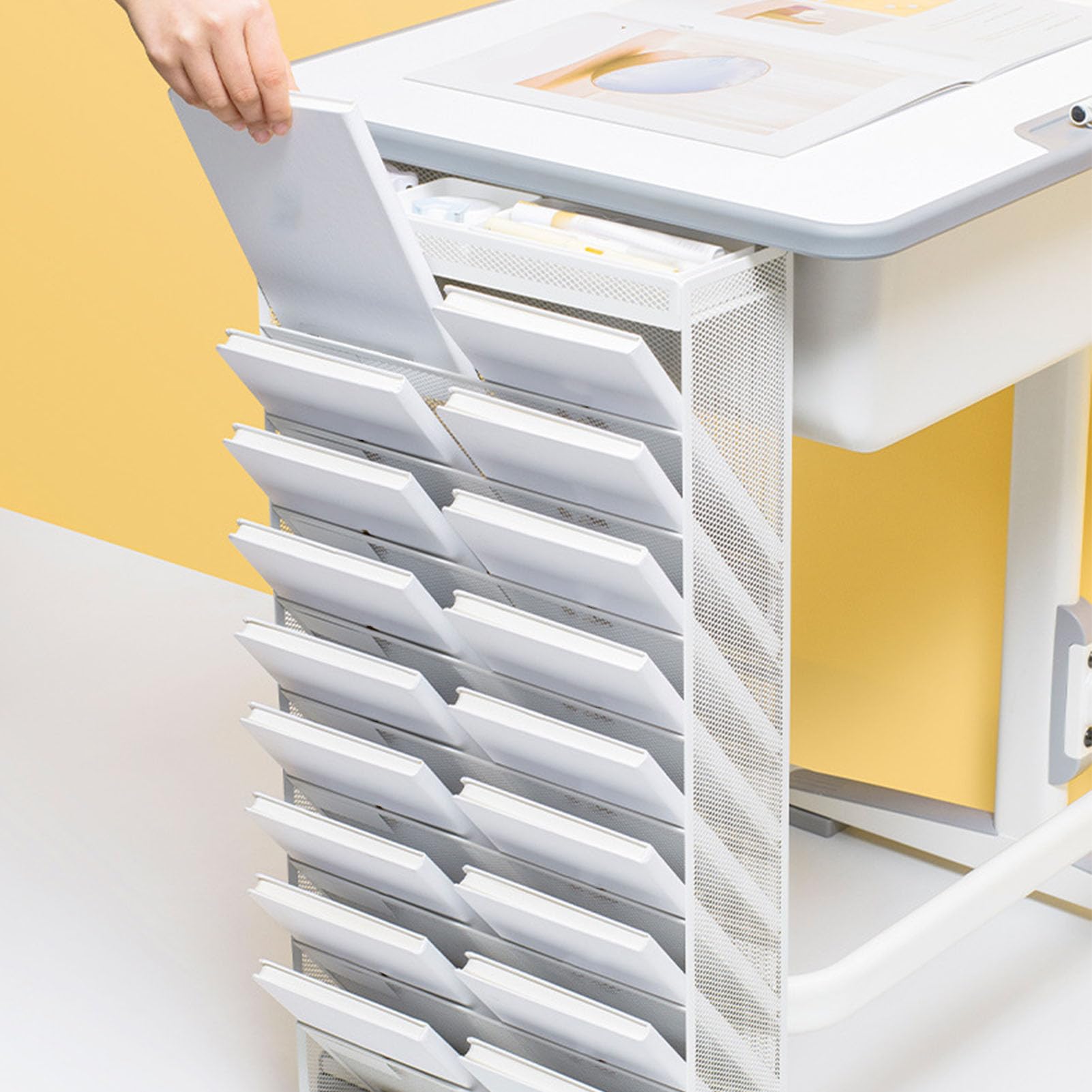 Organizzatore di File a 9 Livelli Realizzato in Maglia di Ferro Spessa, Rack a Parete Mobile con Ruote, Organizzatore di Documenti per Ufficio, Casa, Design Verticale per la