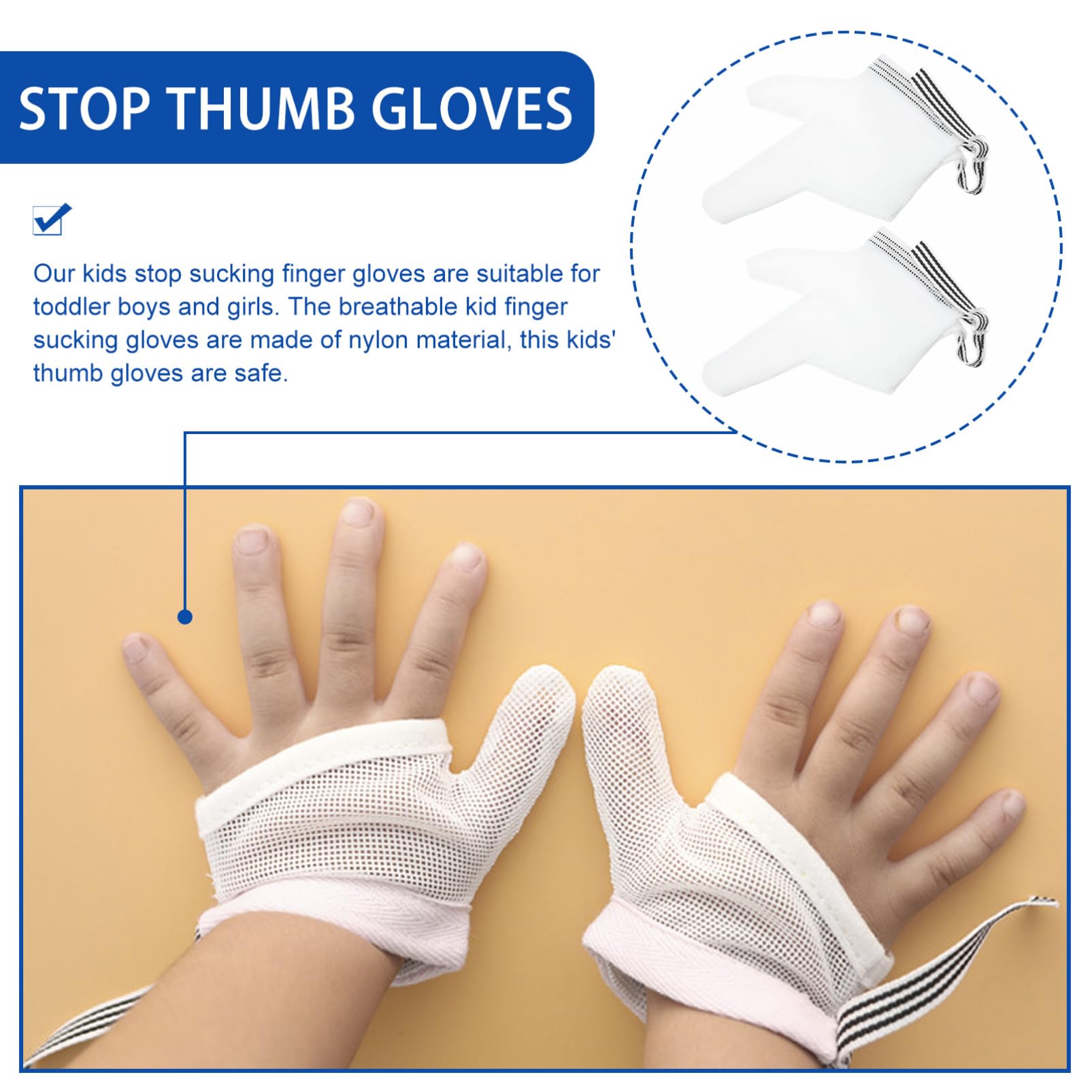 IWOWHERO 1 Pair Kid Infant Softer Stop Sucking Gloves Breathable Finger Thumb Protector for Sucking Finger for Kids