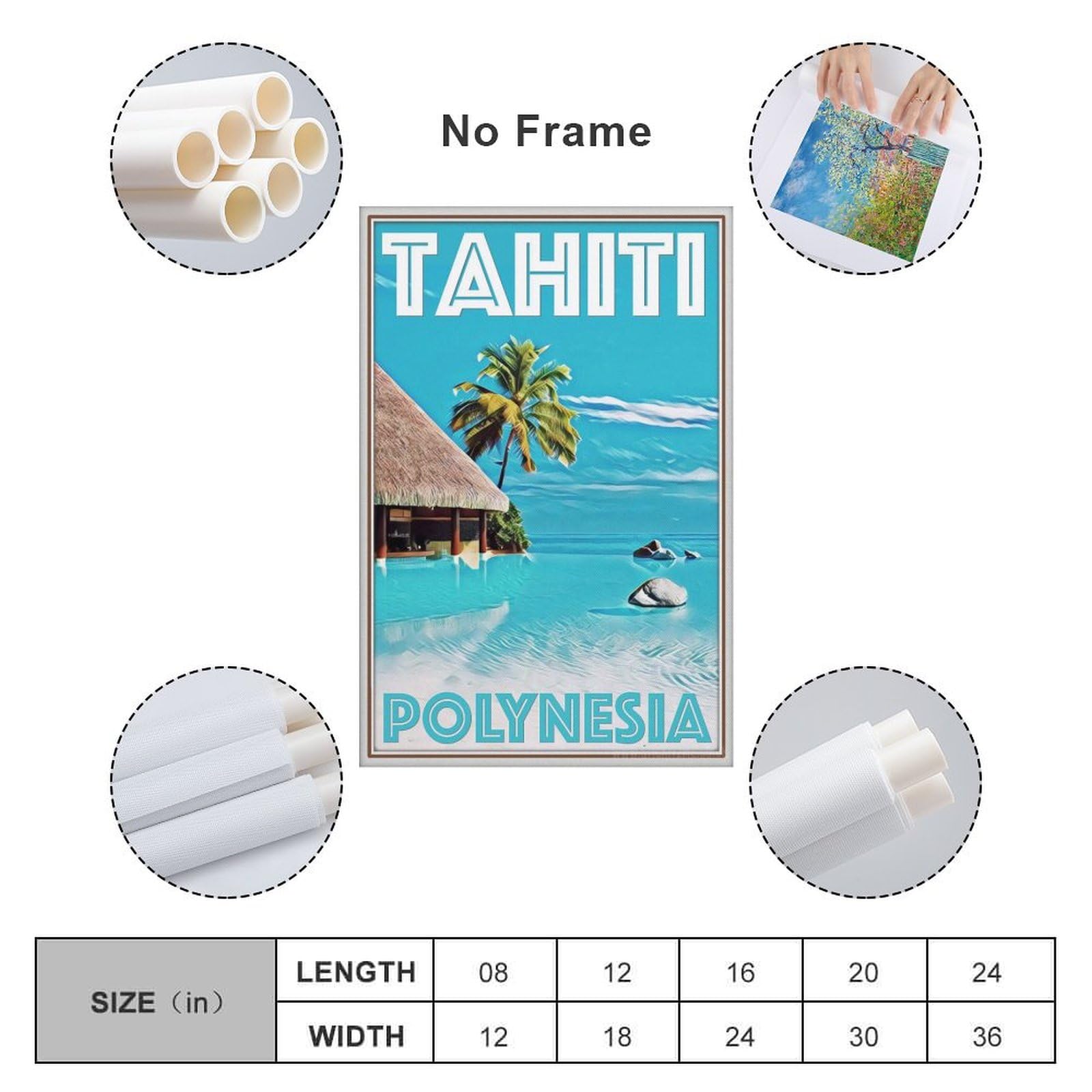 LZTEN Retro vintage stijl reizen poster of canvas foto - Tahiti Polynesië muurkunst wereld reizen vakantie vakantie art deco canvas muurkunst poster, 30 x 45 cm