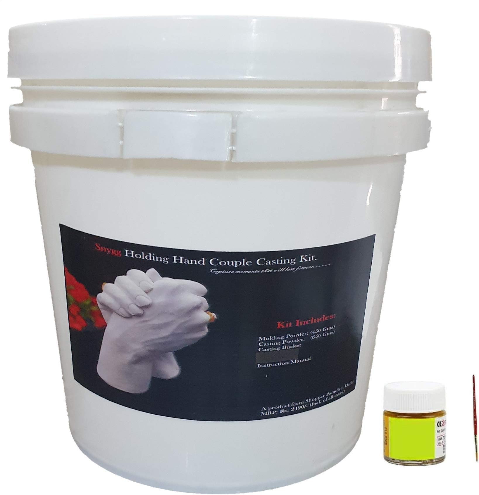 Snygg 3D Couple Holding Hand Molding Powder(450 GMS.) Casting Powder(650 GMS.) Complete Kit Casting Bucket (Molding Casting Powder Bucket with Golden Color)