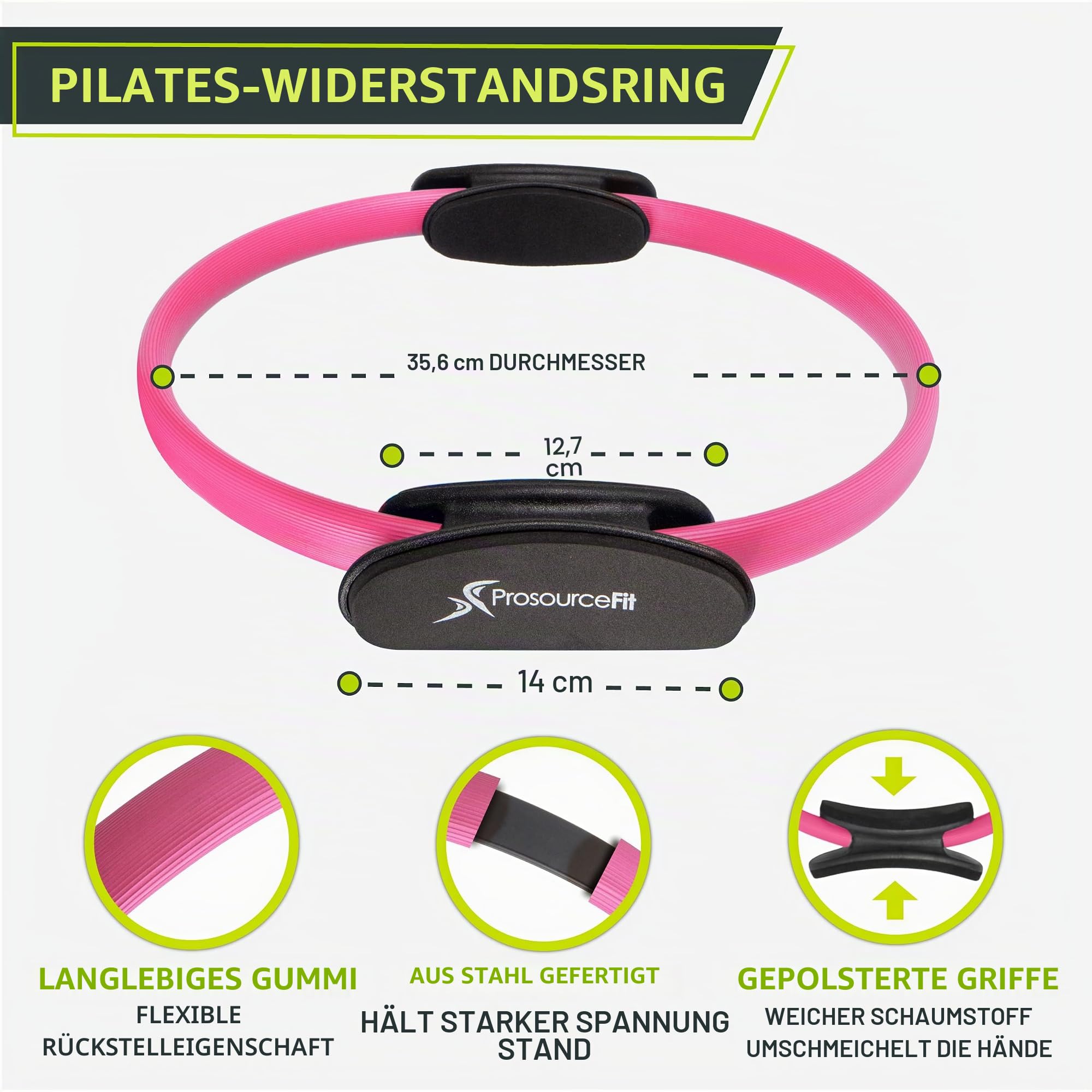 ProsourceFit Pilates-Widerstandsring, 35,6 cm, Dual-Grip-Griffe für Straffung und Fitness