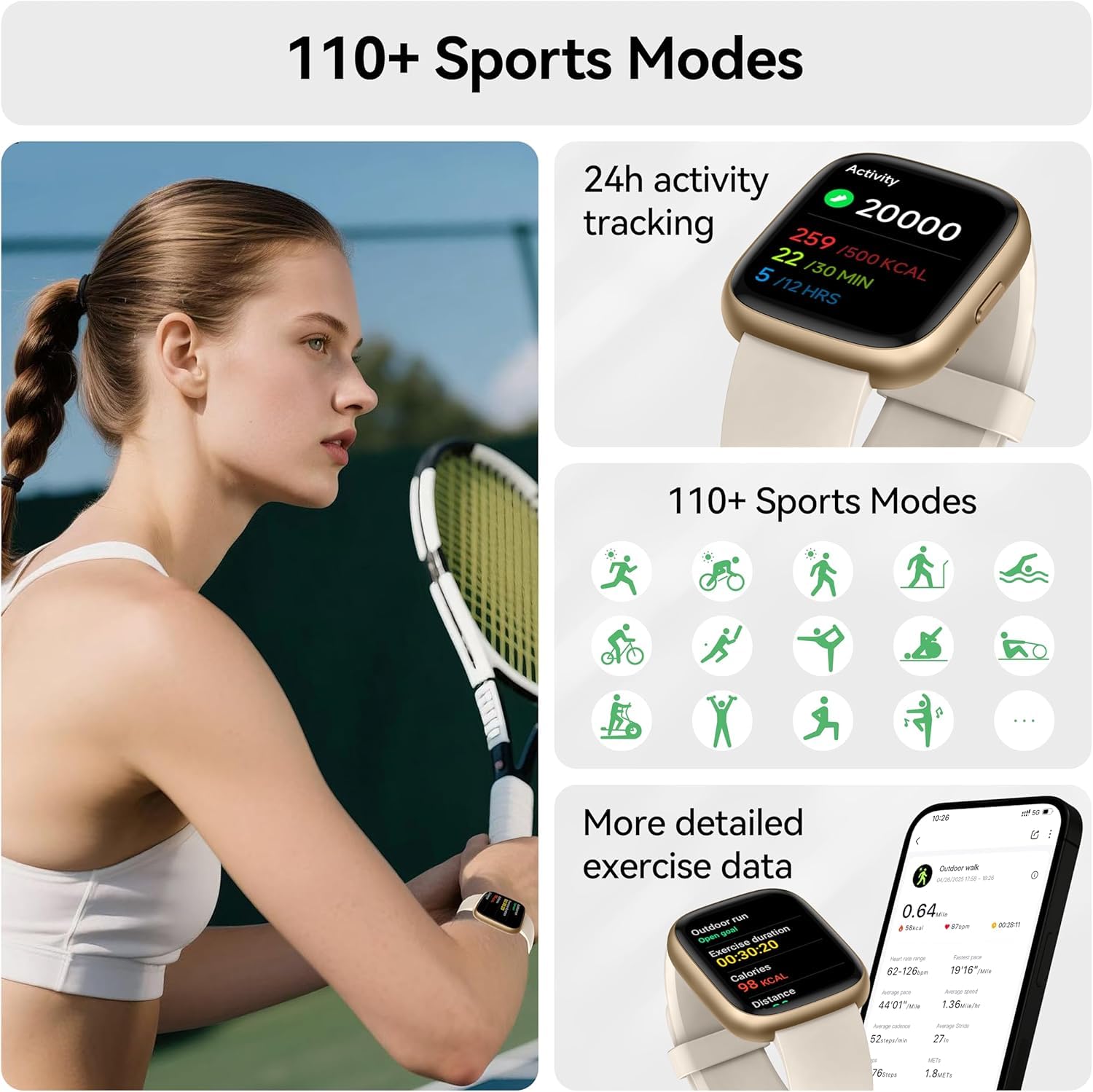 Cillso Smartwatch Herren Damen, 1,95" HD Touch Fitnessuhr mit Telefonfunktion, 110+Sportmodi Smart Watch Fitness Tracker mit Pulsmesser Schlafmonitor