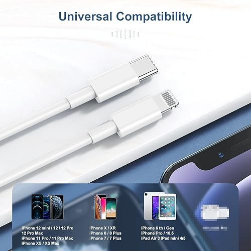 Miniatura 7 de Cable Lightning USB C de 6 pies para iPhone, cable de carga rápida USB a iluminación para iPhone 13 12, cable de carga rápida de 6 pies certificado