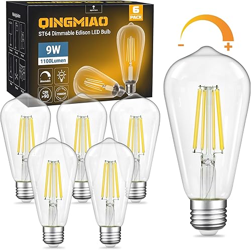 Bombillas LED Edison regulables de 9 W (equivalente a 80 W) 1100 lúmenes, luz blanca diurna de 5000 K, bombillas LED con base ST64 E26, bombilla de