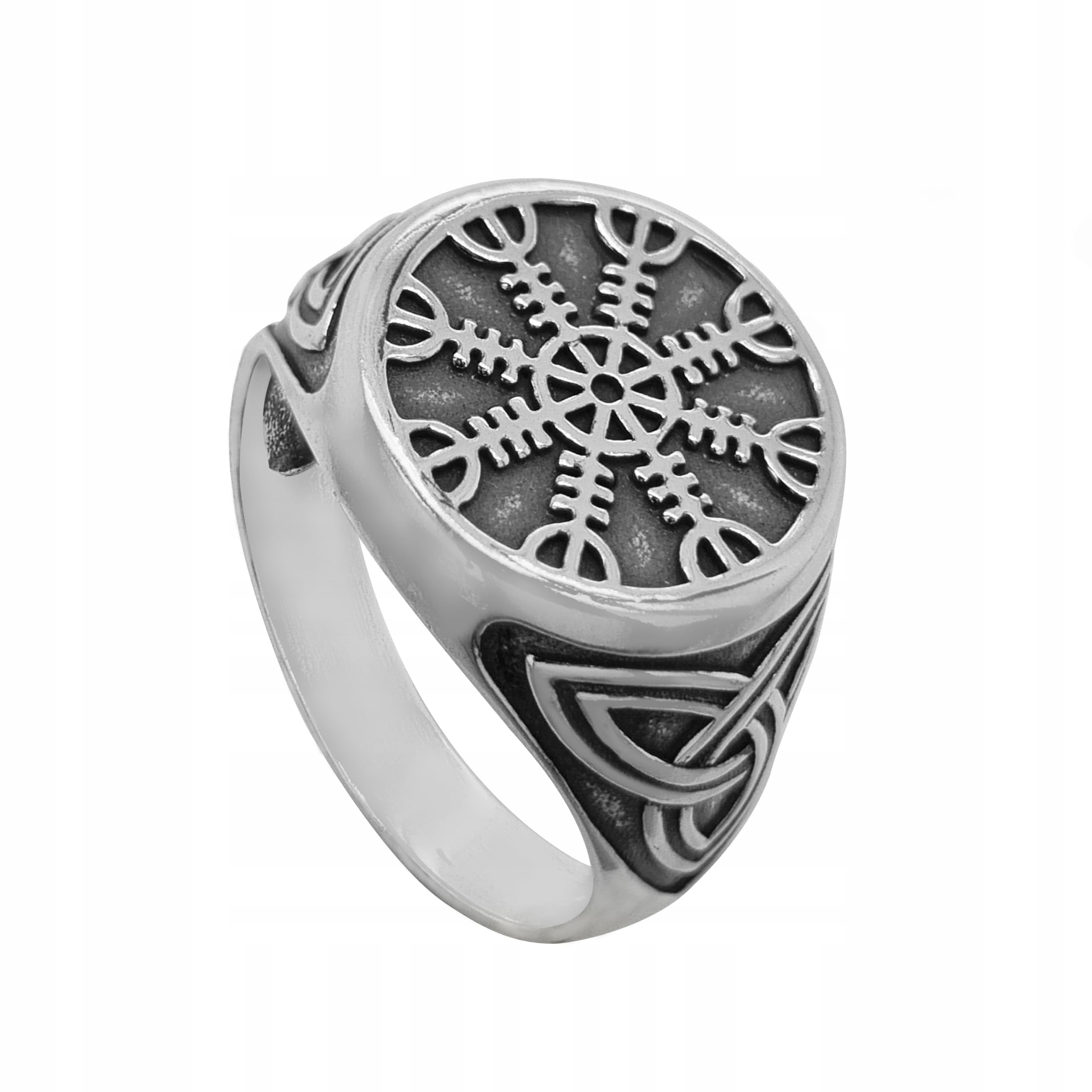 925 Sterling Silber Ringe Herren Siegelring Vegvisir Nordisch Wikinger Symbol Poliert Oxidiert Handgefertigt Männer Schmuck Größe 58