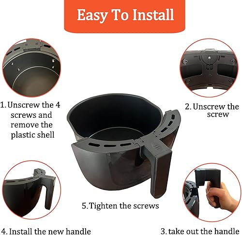 Miniatura 6 de CyHiThai Mango de piezas de repuesto para freidora de aire Gourmia GAF556GAF536 5QT, mango de diseño ergonómico para freidora de aire Gourmia, apto