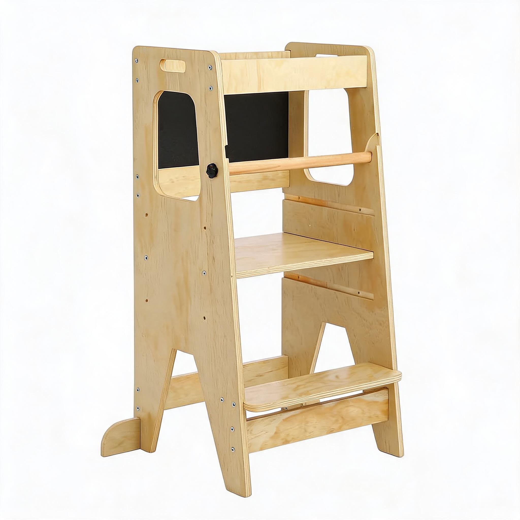 Höhenverstellbarer Kinder Lern-Turm Aus Holz Mit Sicherheitsgeländer, Anti-Rutsch Und Kreidetafel – Multifunktionaler Tritthocker Für Küche, Bad Und Spielbereich, Tragfähigkeit Bis 68 kg
