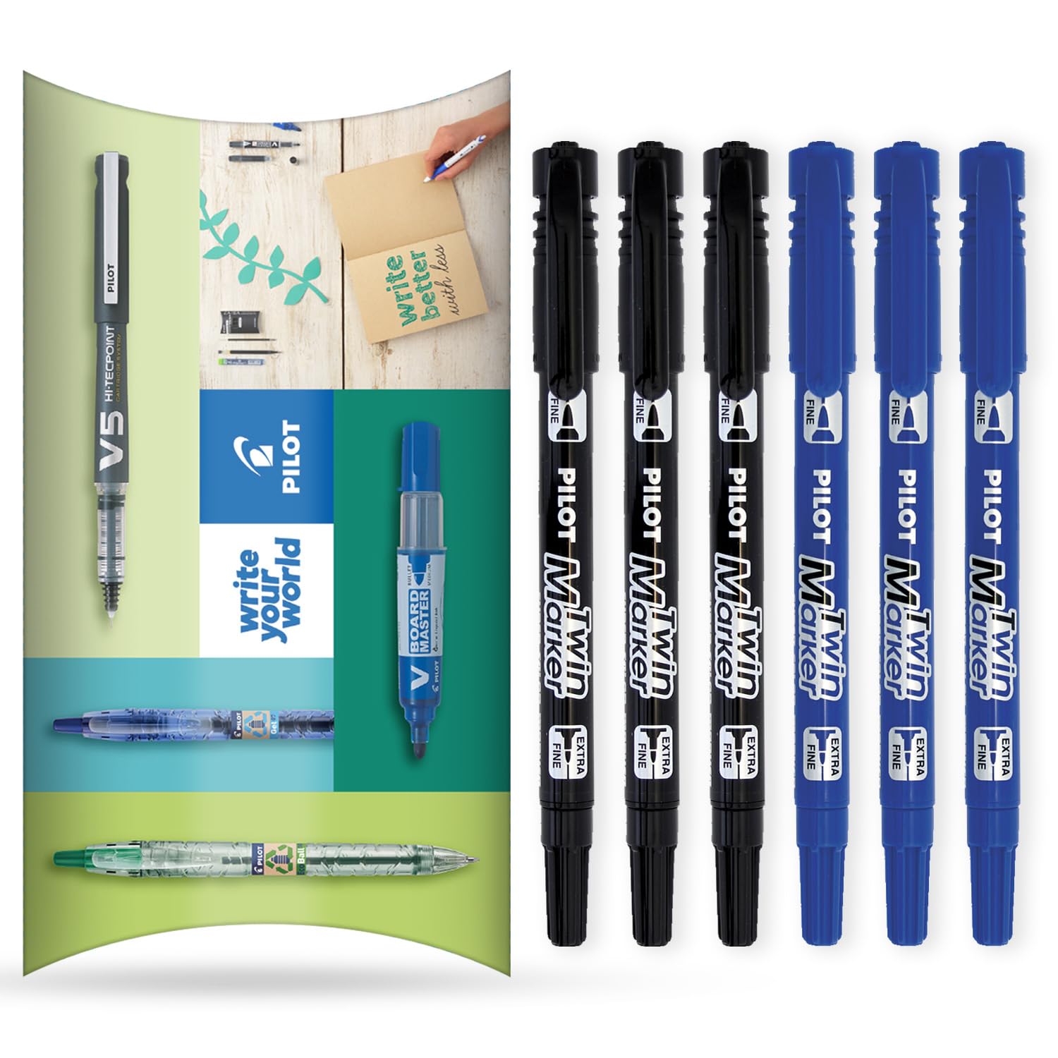PILOT Twin Marker Pen, Permanent 2-in1 Markers, Fine & Extra Fine Dual Tips, 76% Recycled Begreen Range