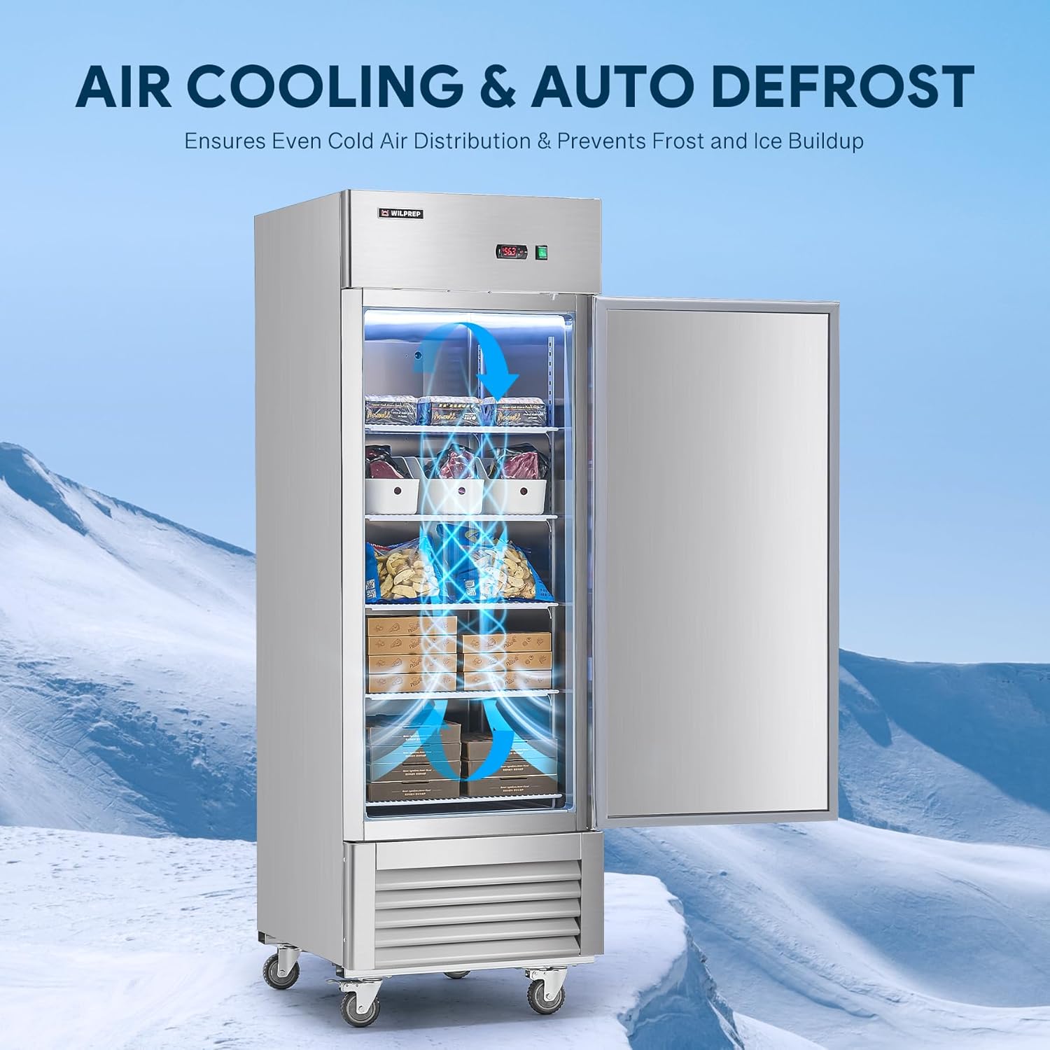 Wilprep 27" W Commercial Freezer 1 Door Upright Freezer Stainless Steel Reach-in Solid Door Upright Fan Cooling 18.7 Cu.ft Freezer for Restaurants, Bars, Shop, ETL-Listed