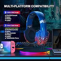 Vista 3 de PHOINIKAS Auriculares inalámbricos para juegos de 2.4 GHz para PS5, PS4, PC, Switch, auriculares inalámbricos para juegos con micrófono