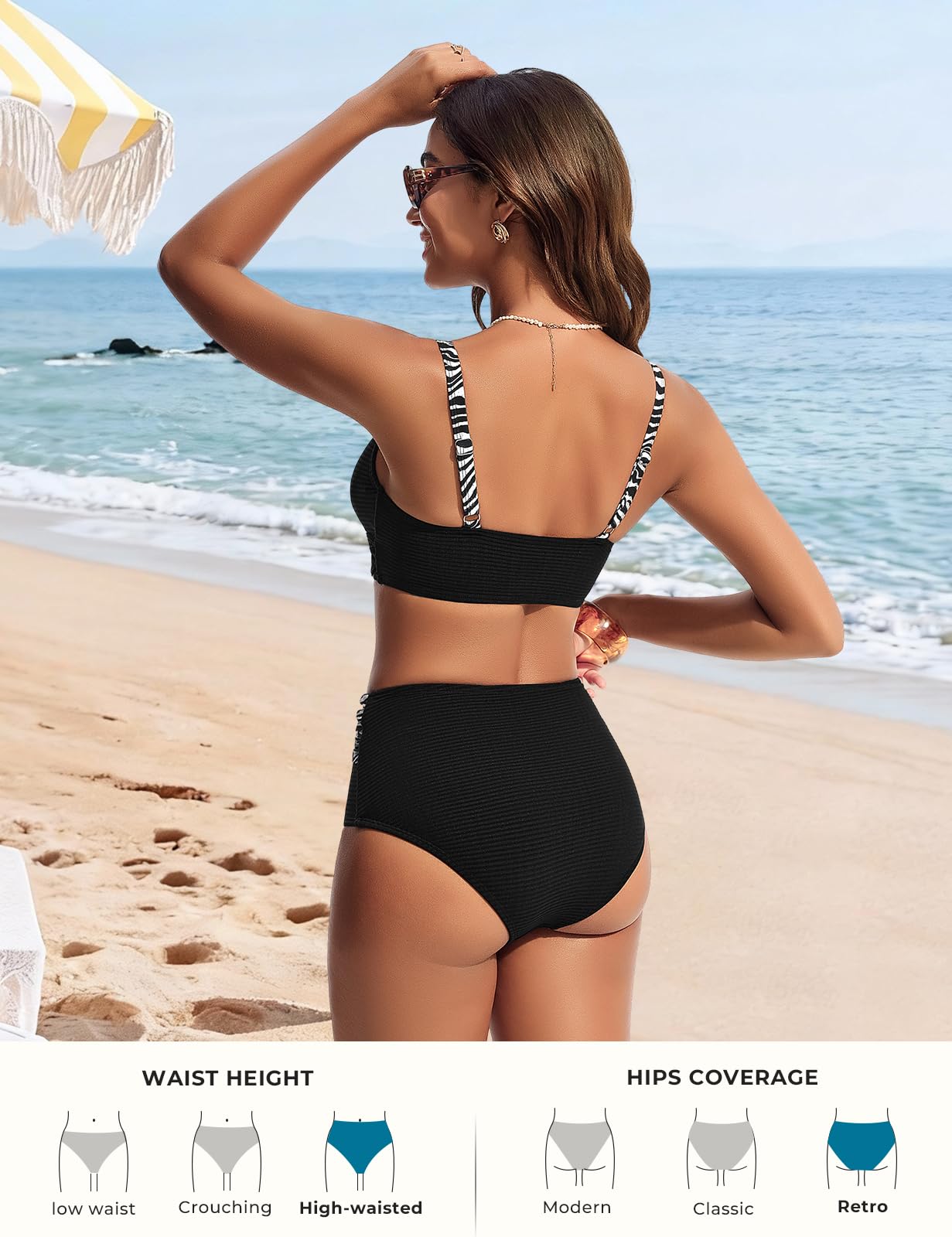 Hanna Nikole Ensemble bikini pour femme, maillot de bain pour femme, ventre plat, texturé taille haute, haut de bikini push-up avec bas de bikini rétro, maillot de bain 2 pièces avec design torsadé
