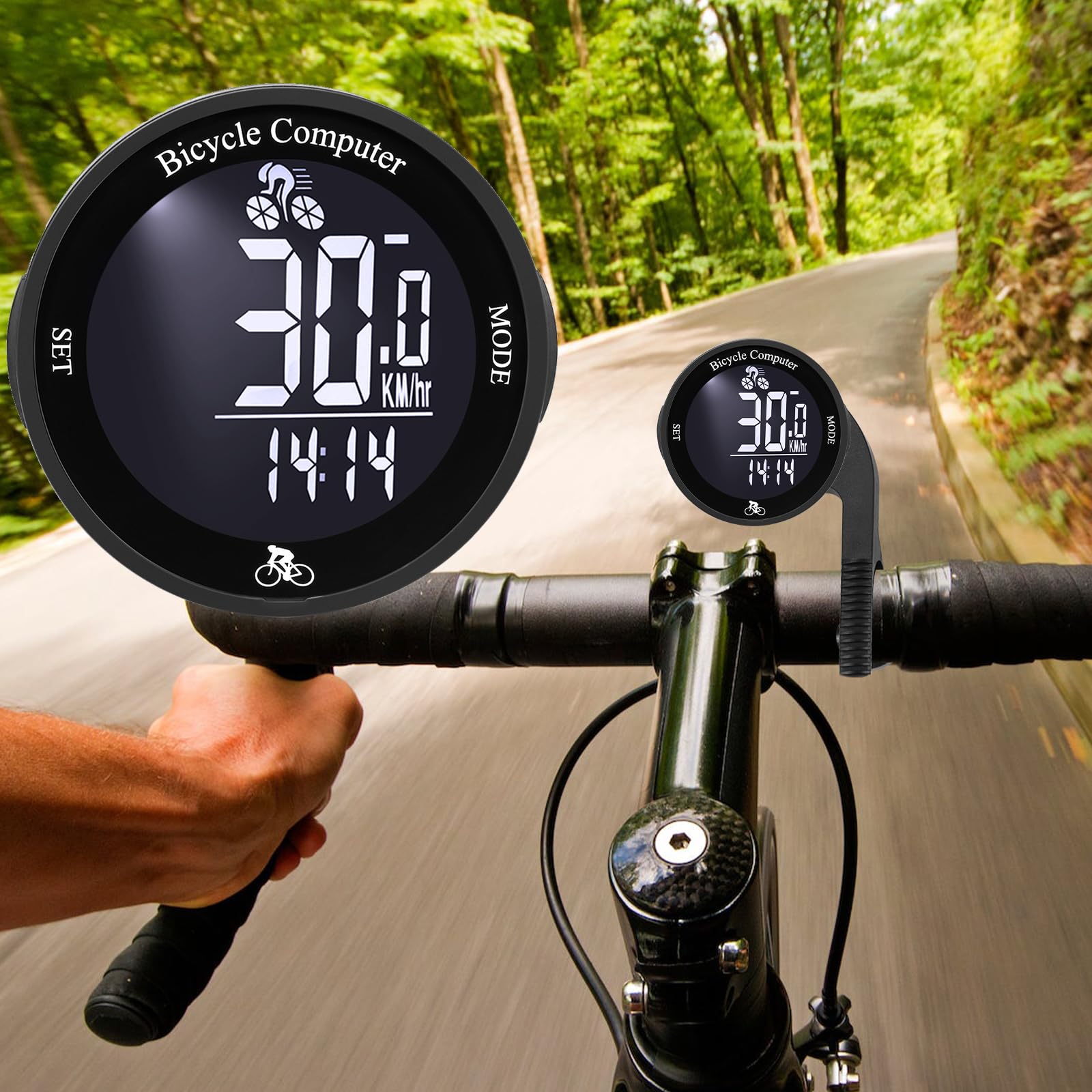Bike Computer Wireless, IPX67 Waterproof Cycling Computer with 24 Functions,Multifunctional Bike Speedometer Odometer with Large Backlight LCD Display for Tracking Distance Speed Time