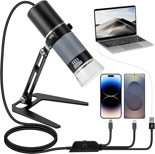 Ninyoon Cámara de microscopio digital Full HD 1080P USB para iPhone iPad Android PC, 50-1000X microscopio portátil de alta definición con luz para