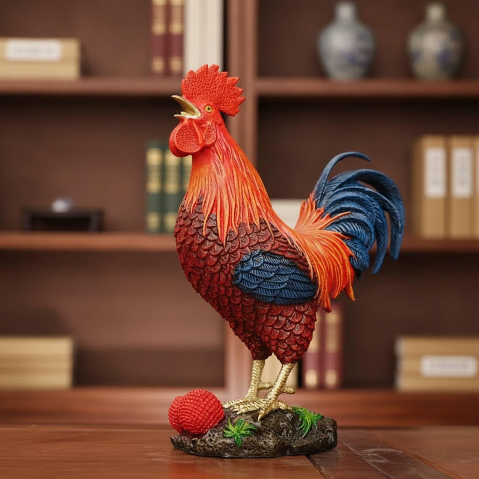 Figura corativa en Latón con y Roja para Adornar Repisa O Vitrina Acuado para Añadir un a Hogares y Espacios Trabajo con Ambiente Acogedor, Mediano 23cm Largo X 12cm Ancho X 29cm Alto