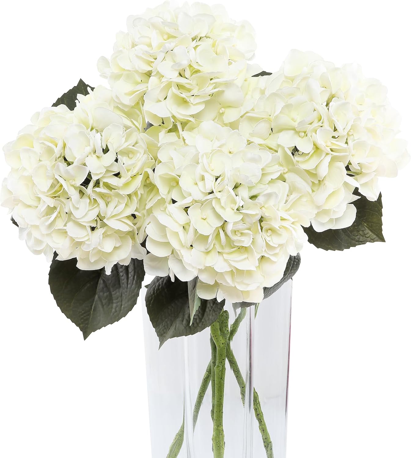 DuHouse 3Pcs White Hydrangea Artificial Flowers,Latex Real Touch Hydrangeas Faux Hydrangeas for Home Wedding Bouquets Centerpieces Party Living Room Decoration(Ivory White)