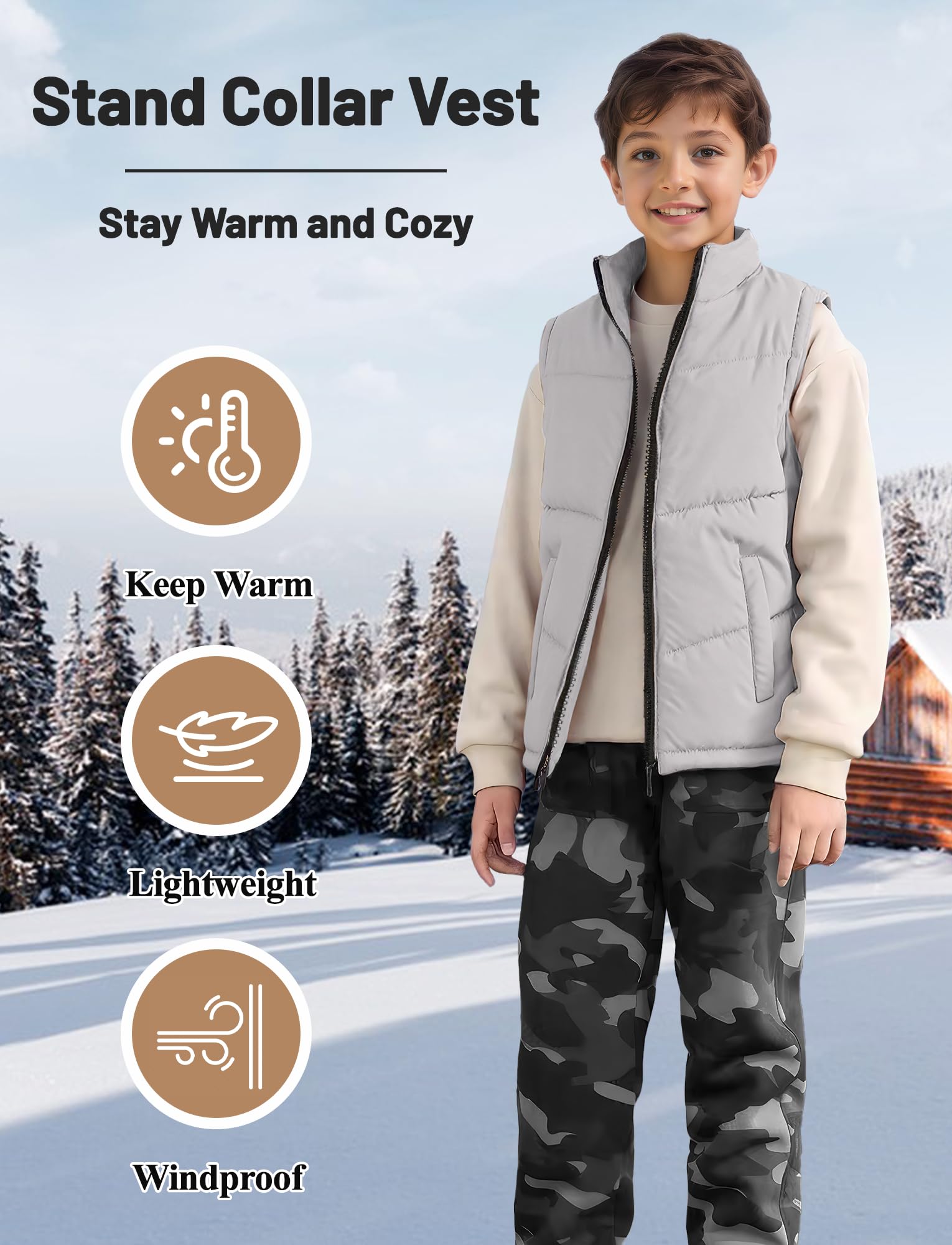 FEOYA Enfant Veste Matelassée Zippée Ado Sans Manche Doudoune Chaude Rembourré Garçon Sans Manche Manteau Légère Automne Gilet De Duvet Confortable D'Hiver D'Extérieur Coupe Vent Épais 7-14 Ans