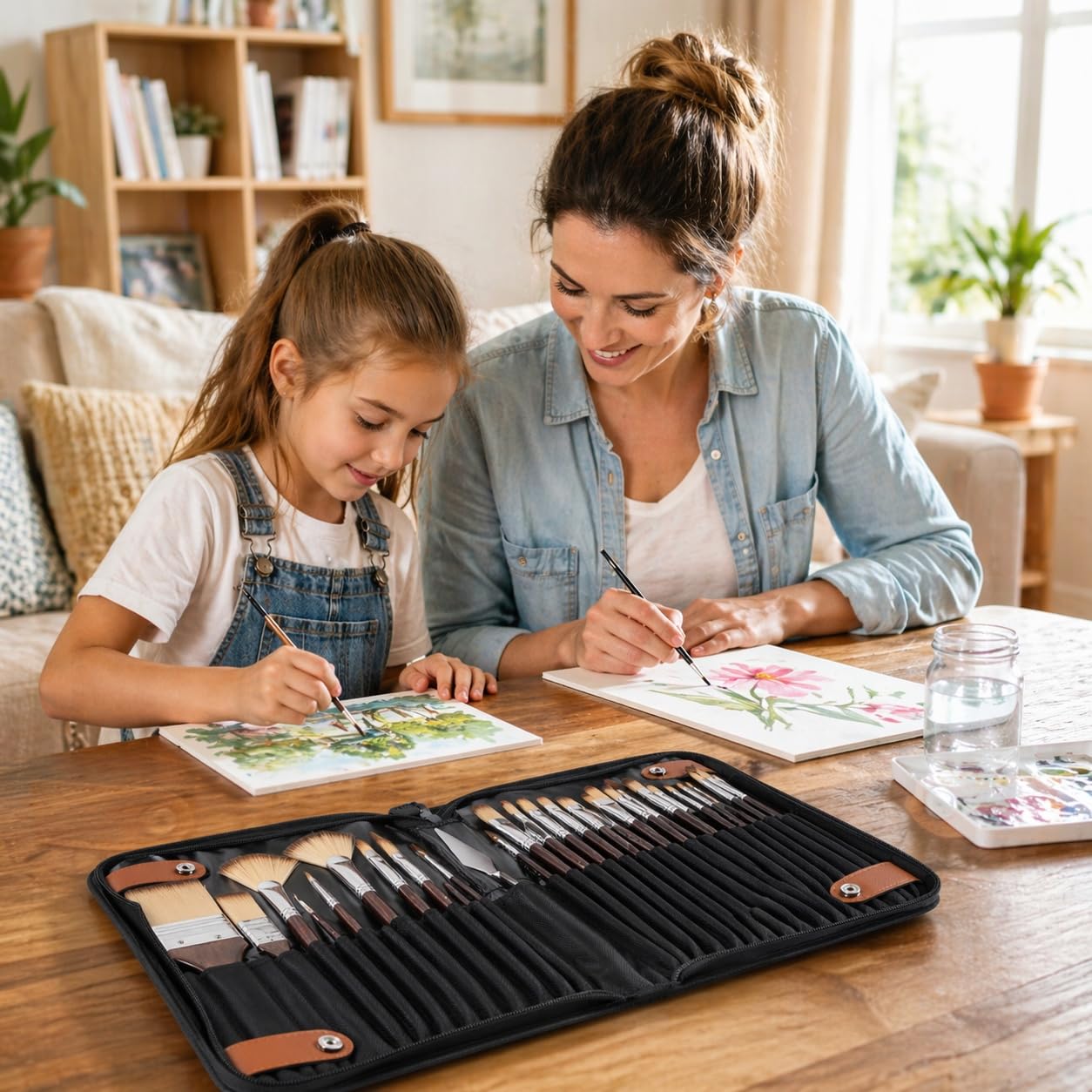 Juego de 26 pinceles para acuarela y pintura al óleo, pinceles de pintura acrílica de acuarela de viaje con plano, filbert, ventilador, daga, lengua de gato, redondo, cuchillo de paleta, kit de