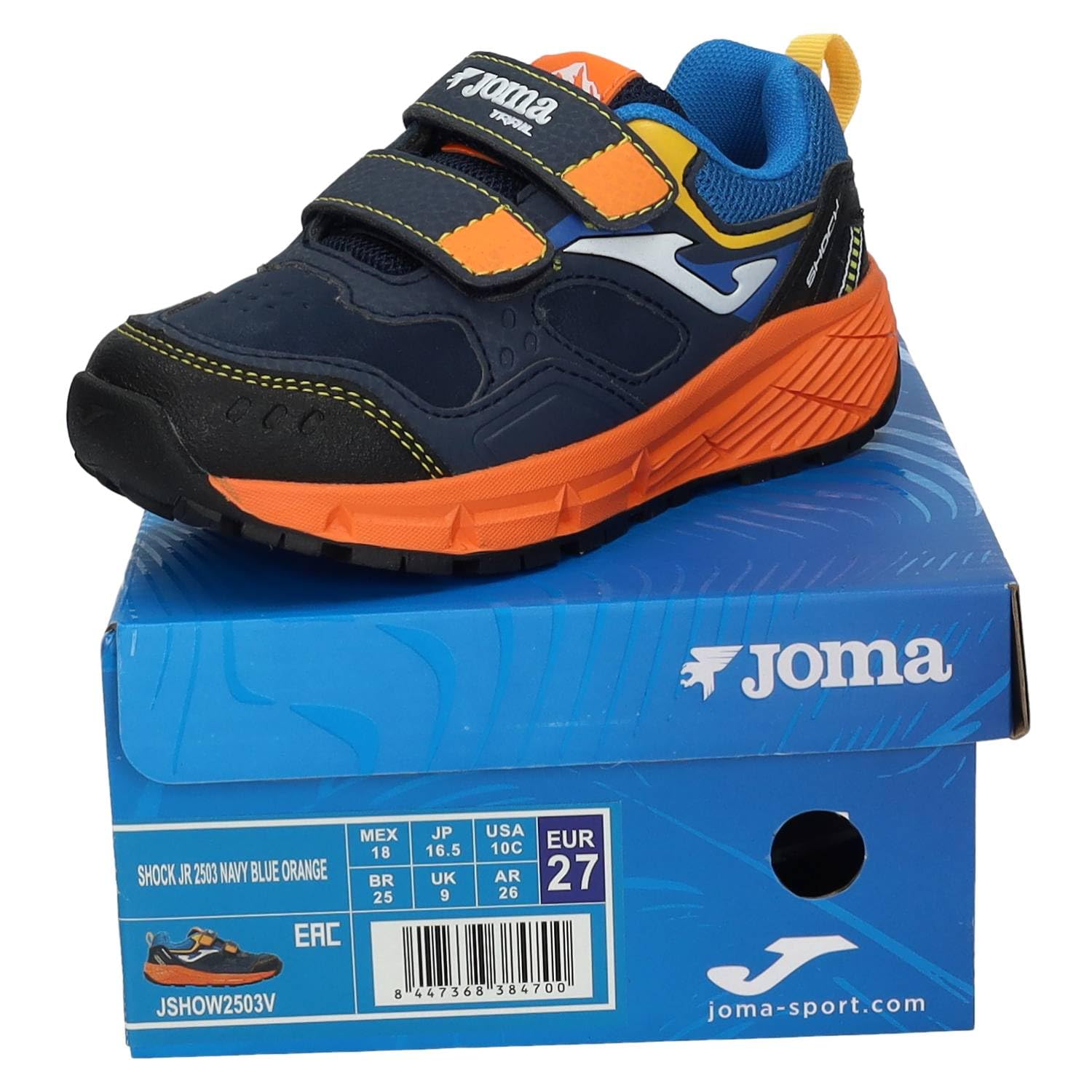 Joma JSHOW2503V Zapatillas Deportivas niño Joma Schok Naranjas y Azules con Cierre Adhesivo y Suela Antideslizante NIÑO Deportivos