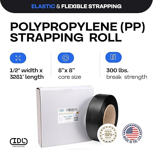 Miniatura 13 de IDL Packaging Bobina de flejado de polipropileno (PP) de 1/2" x 200' (resistencia a la rotura de 300 libras) en caja autodispensada de tablero