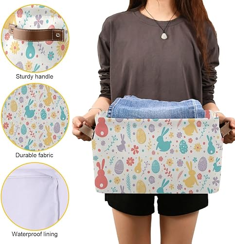Miniatura 6 de Cesta de almacenamiento de huevos para el día de Pascua con diseño de conejito de tela cestas de lavandería de tela para conejo flores de Pascua