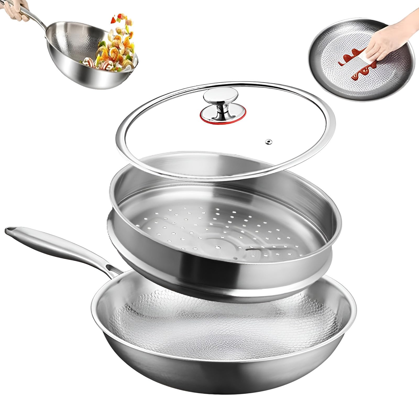Poêle en titane haut de gamme de 28 cm avec couvercle et répartition thermique uniforme