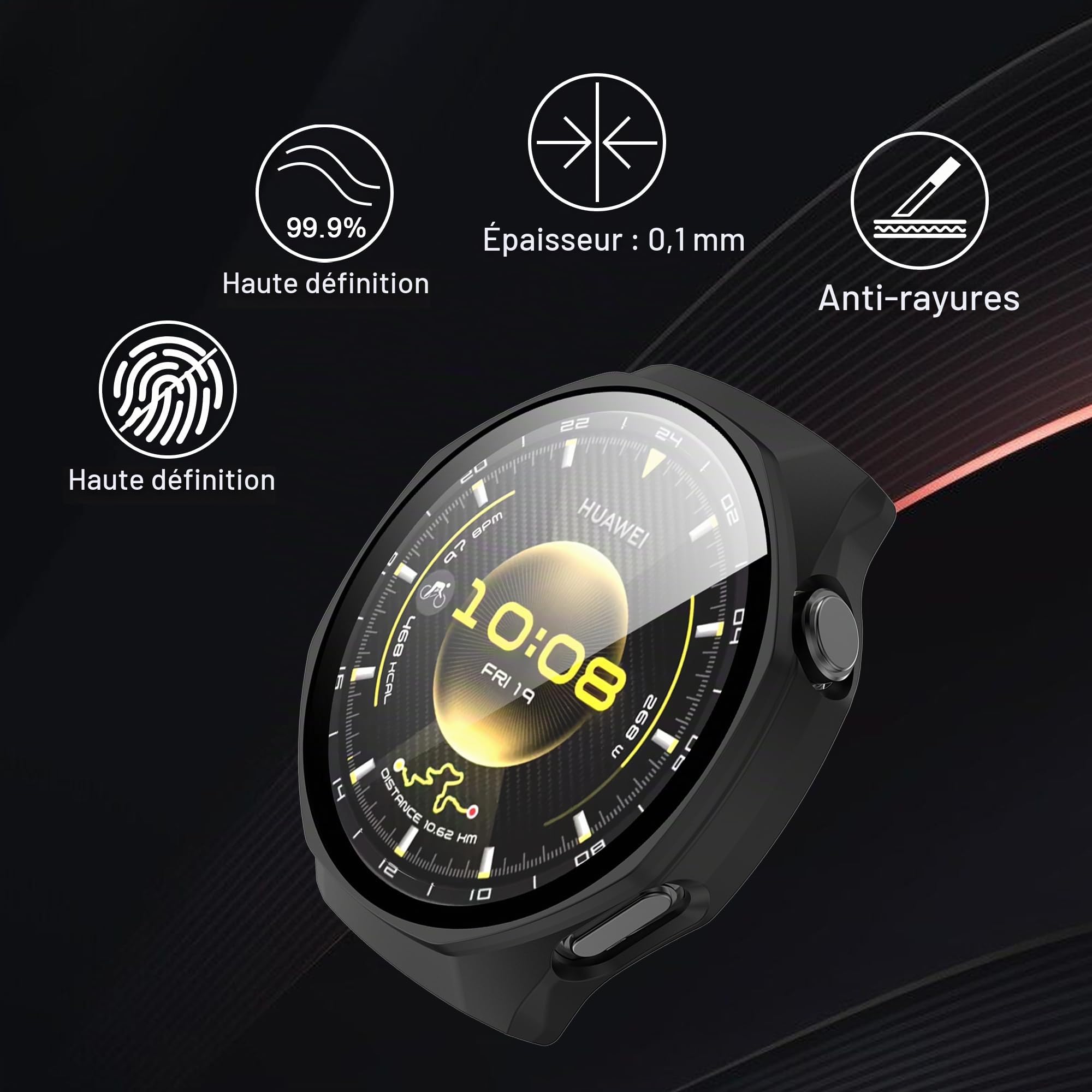 2 Pièces Coque pour Huawei Watch GT 6 Pro 46mm avec Film Protecteur d'écran, 360° Anti-Rayures et Anti-poussière, Coque Rigide Fine en PC -Noir+Transparent