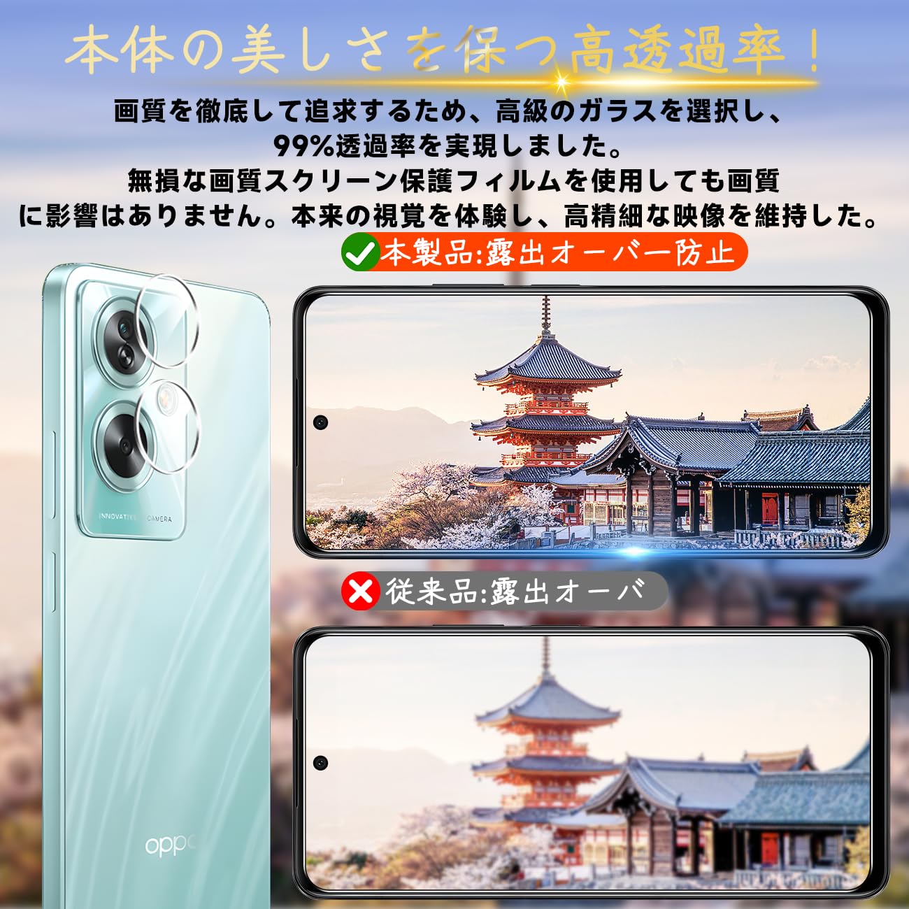 Amazon.co.jp: 対応 OPPO A79 5G ガラスフィルム 指紋防止 【2