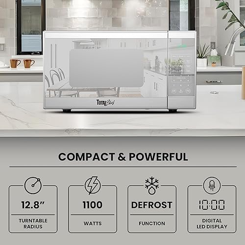 Miniatura 3 de Total Chef Horno microondas compacto para encimera, 1100 W, capacidad de 1.3 pies cúbicos, controles digitales de pantalla táctil, apertura de botón