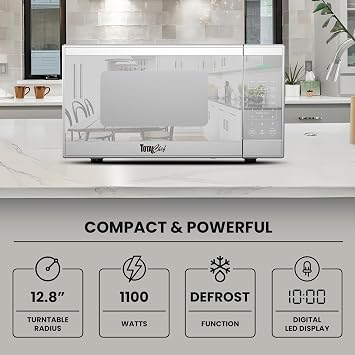 Total Chef 1.3 Cu Ft Microwave Oven Compact Countertop Kitchen Appliance, Small Stainless Steel Microwave with Digital Touch, Pre-Set Functions, 12.8 Turntable, 1100 Watt
