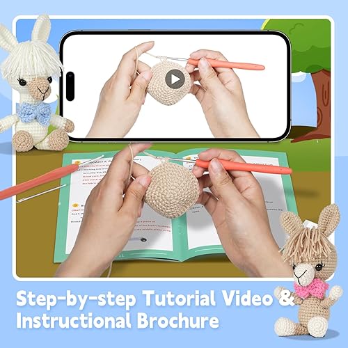 Miniatura 3 de mehorkook Kit de ganchillo para principiantes, tutoriales en video paso a paso, ideal para adultos y niños, proyectos de animales de ganchillo,