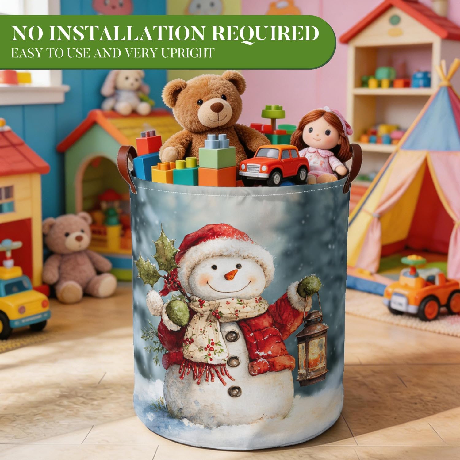 Snowman Lantern Laundry Basket, Christmas Hamper, 15.75x19.7in