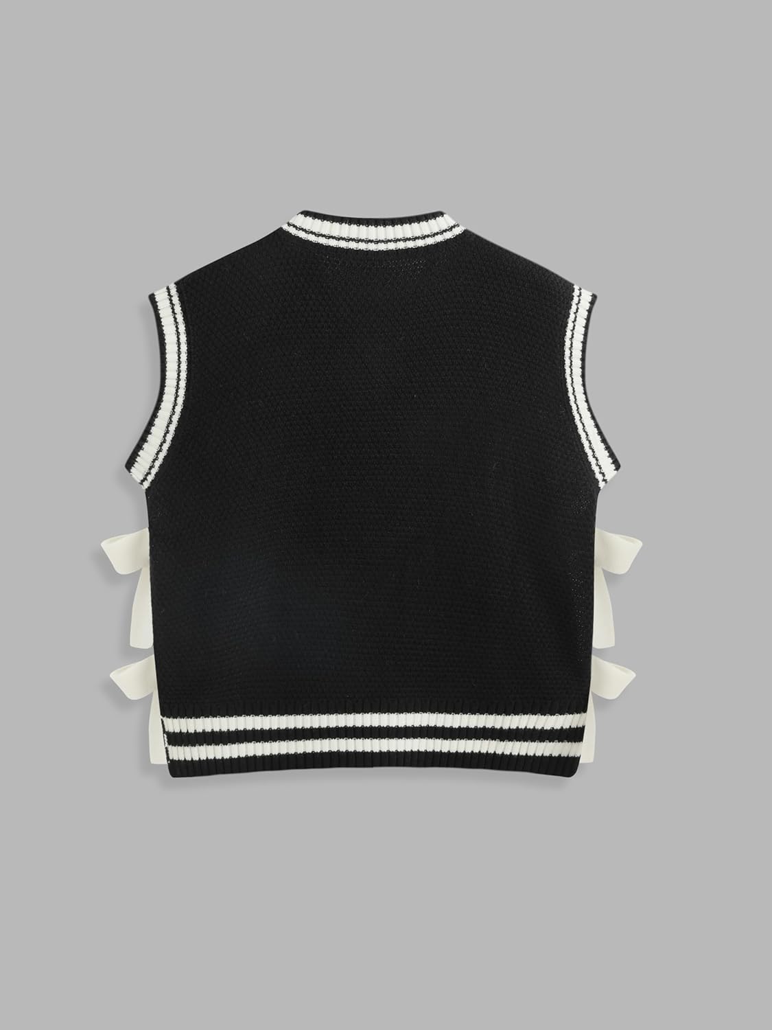 CIDER V-Neck Contrast Binding Bowknot Knitted Vest Curve & Plus