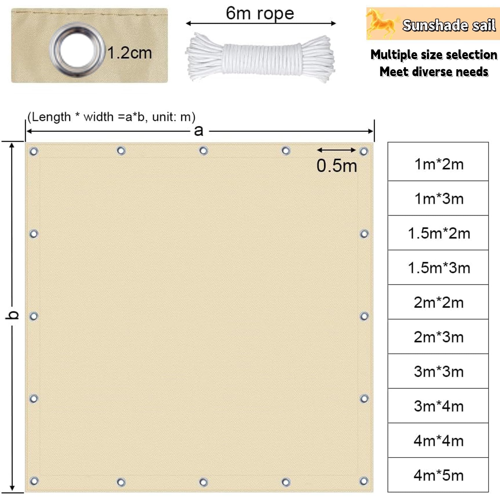 Sonnensegel mit Ösen 220 x 300 cm Wasserabweisend & Windabweisend, Sonnenschutz, 98% UV Schutz, Reißfest Regenschutz, wasserdichte Sonnensegel, für Balkon Garten Terrasse, Hellgrau