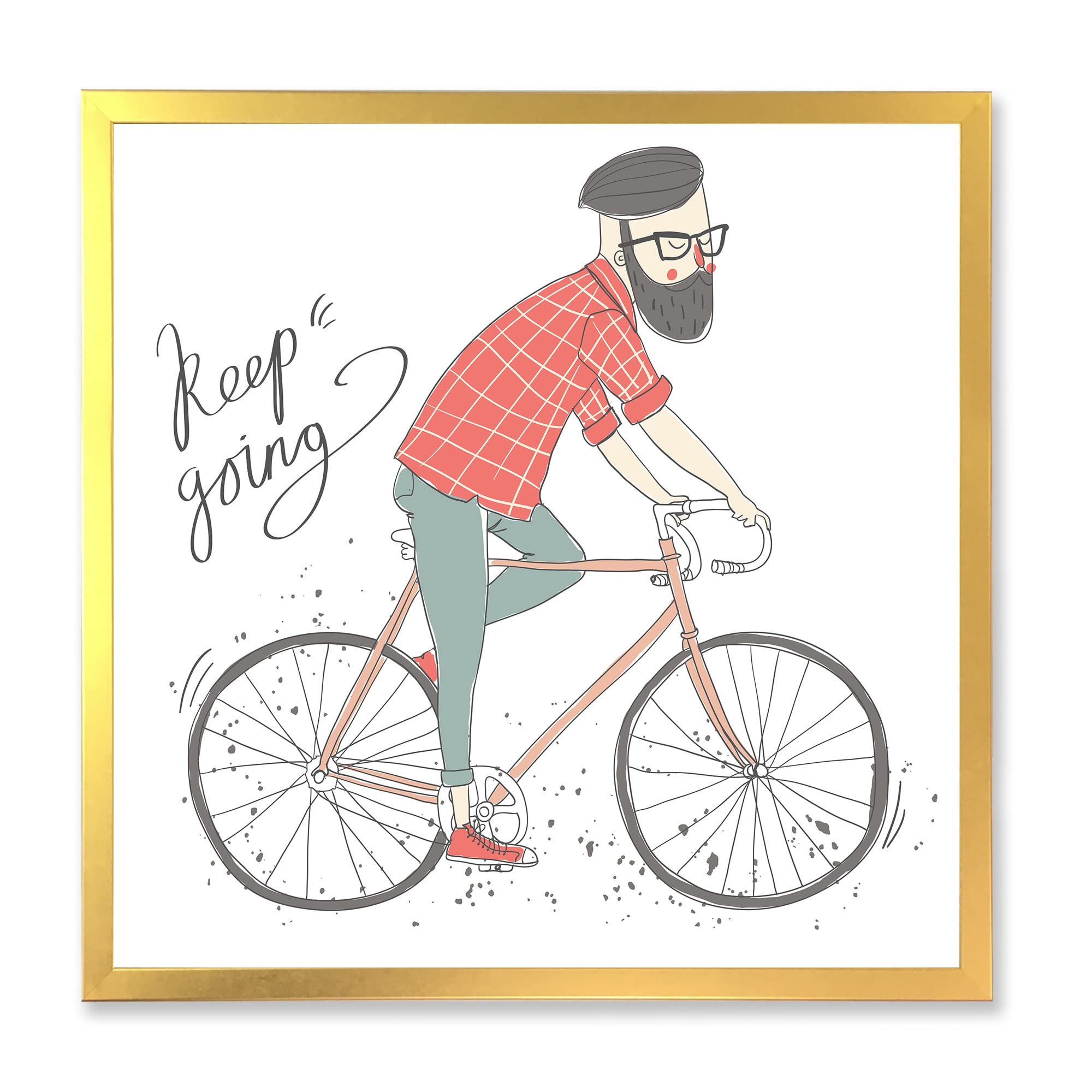 DesignQ Gerahmter Wandkunst, Motiv: Hipster Mann auf einem Fahrrad, 91,4 x 91,4 cm, Rot