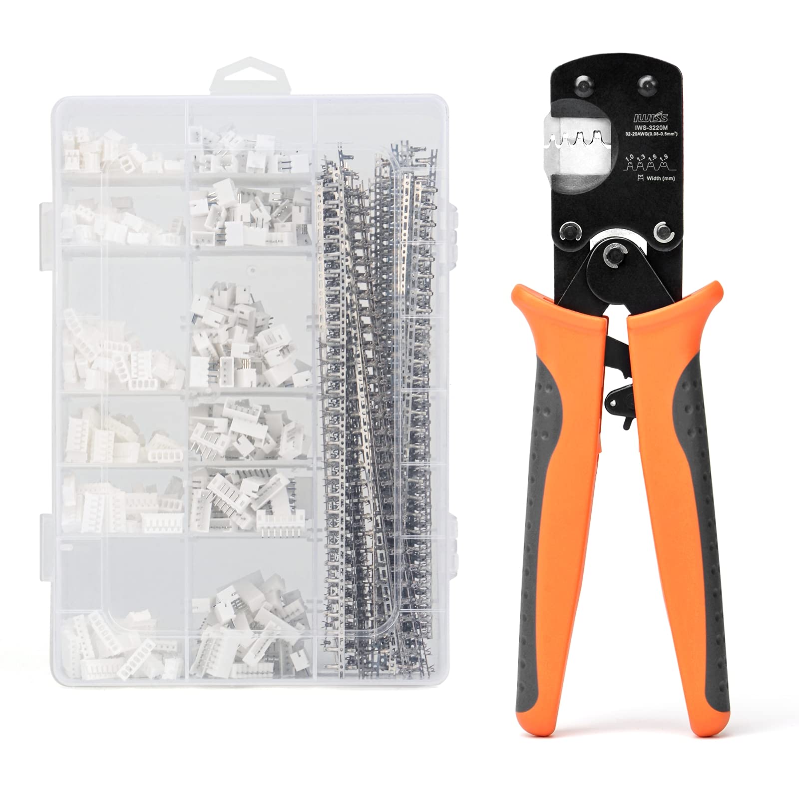IWISS IWS-3220M 0.03-0.52mm² 32-20AWG Micro connector Ratecheting crimping tool w/ 1470pcs PH 2.0mm 