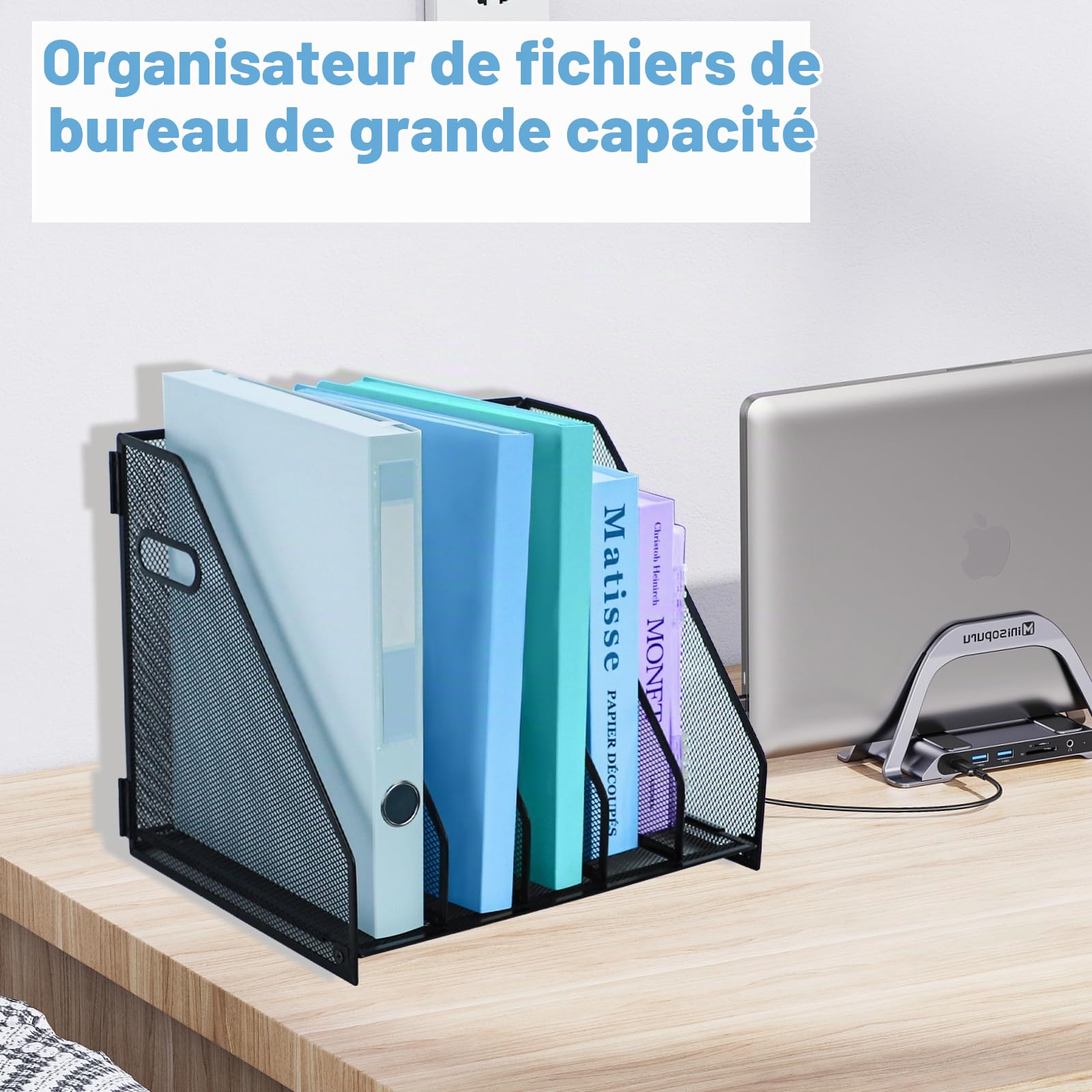 Organiseurs de bureau en métal avec 5 compartiments verticaux pour dossiers, classeurs, organiseurs de documents pour la maison, le bureau et la salle de classe,noir
