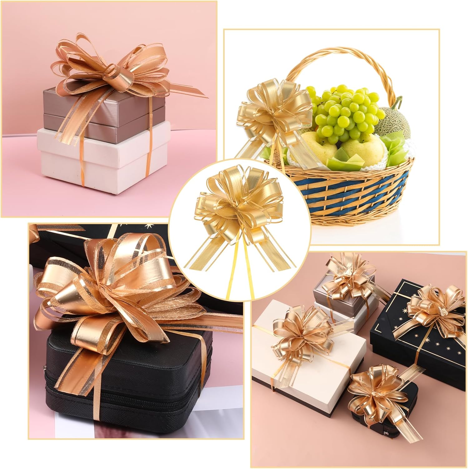 10Pcs Gold Big Bow Gift Wrapping Ribbon, 8 Inches Large Pull Bows, Matte Gold Bouquets Bows, Ribbon Bows for Wedding Christmas Birthday Party Gift Baskets Valentine's Day Flower Gift Boxes Decoration - Image 4