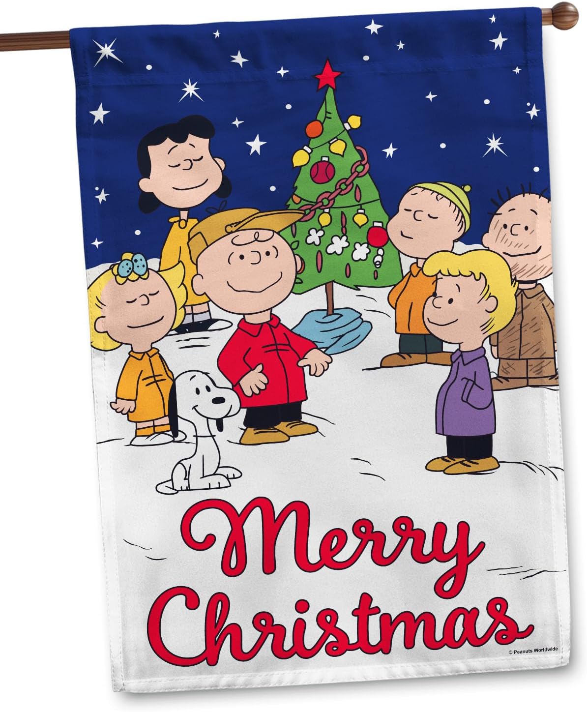 Flagology, PEANUTS® Charlie Brown Merry Christmas House Flag 28" x 40", Holiday Outdoor Flag, Exclusive Premium Fabric, Officially Licensed PEANUTS® Christmas Décor