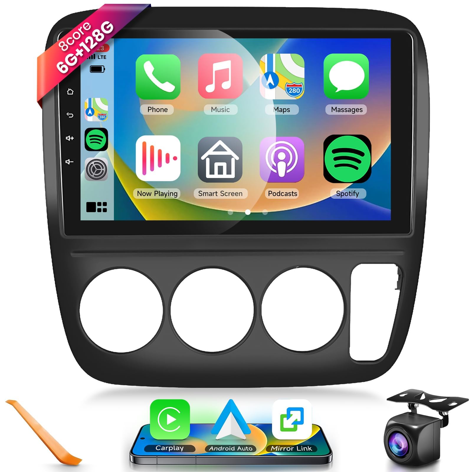 6G+128G Car Radio for Honda CRV 1997 1998 1999 2000 2001, 8- core Wireless Carplay Android Auto Car Stereo, 9” IPS Touchscreen with WiFi, GPS,