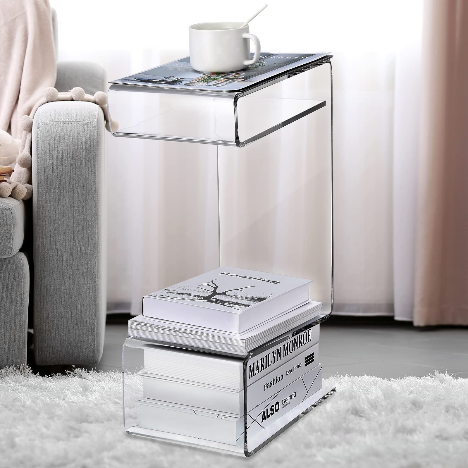 Double S Shaped Clear Acrylic End Table 
