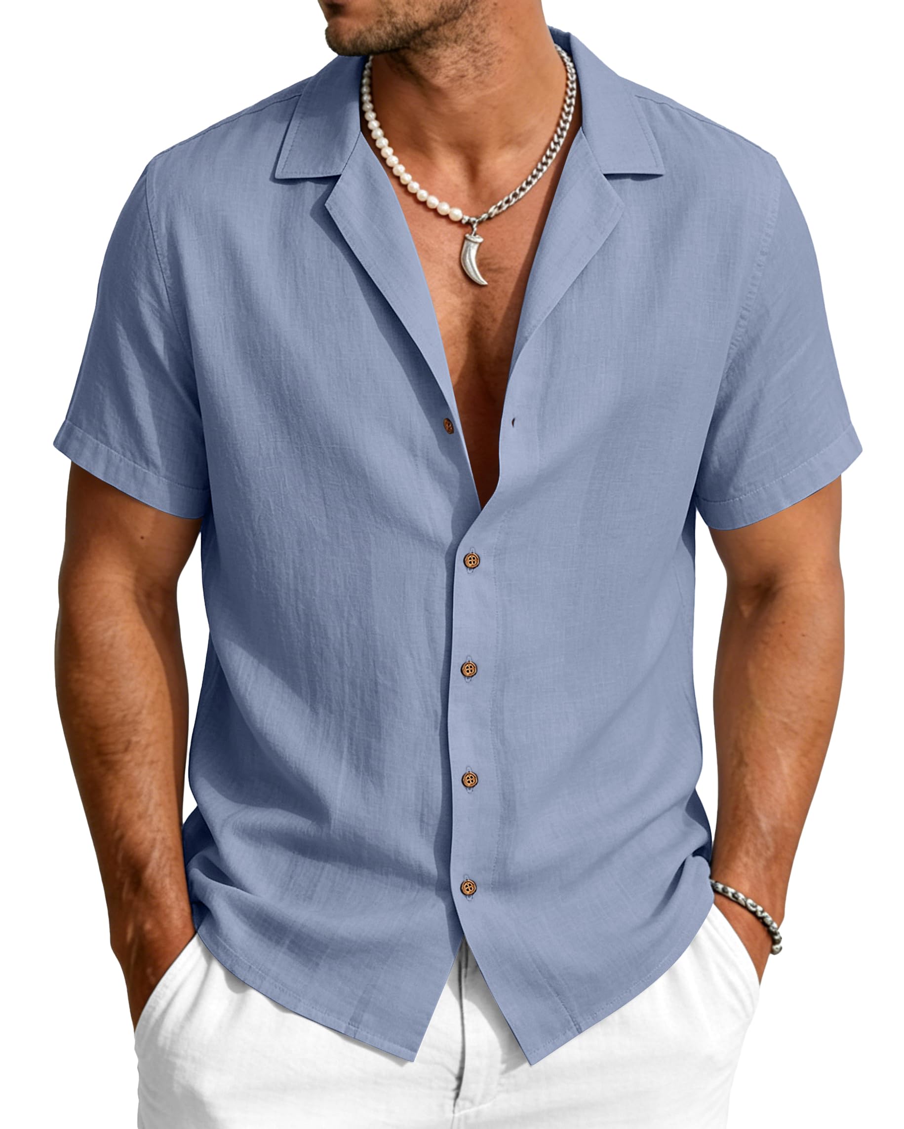 HMIYA Hemd Herren Kurzarm 100% Baumwolle Sommer Kurzarmhemd Button Down Freizeithemden Strand Regular Fit Shirt