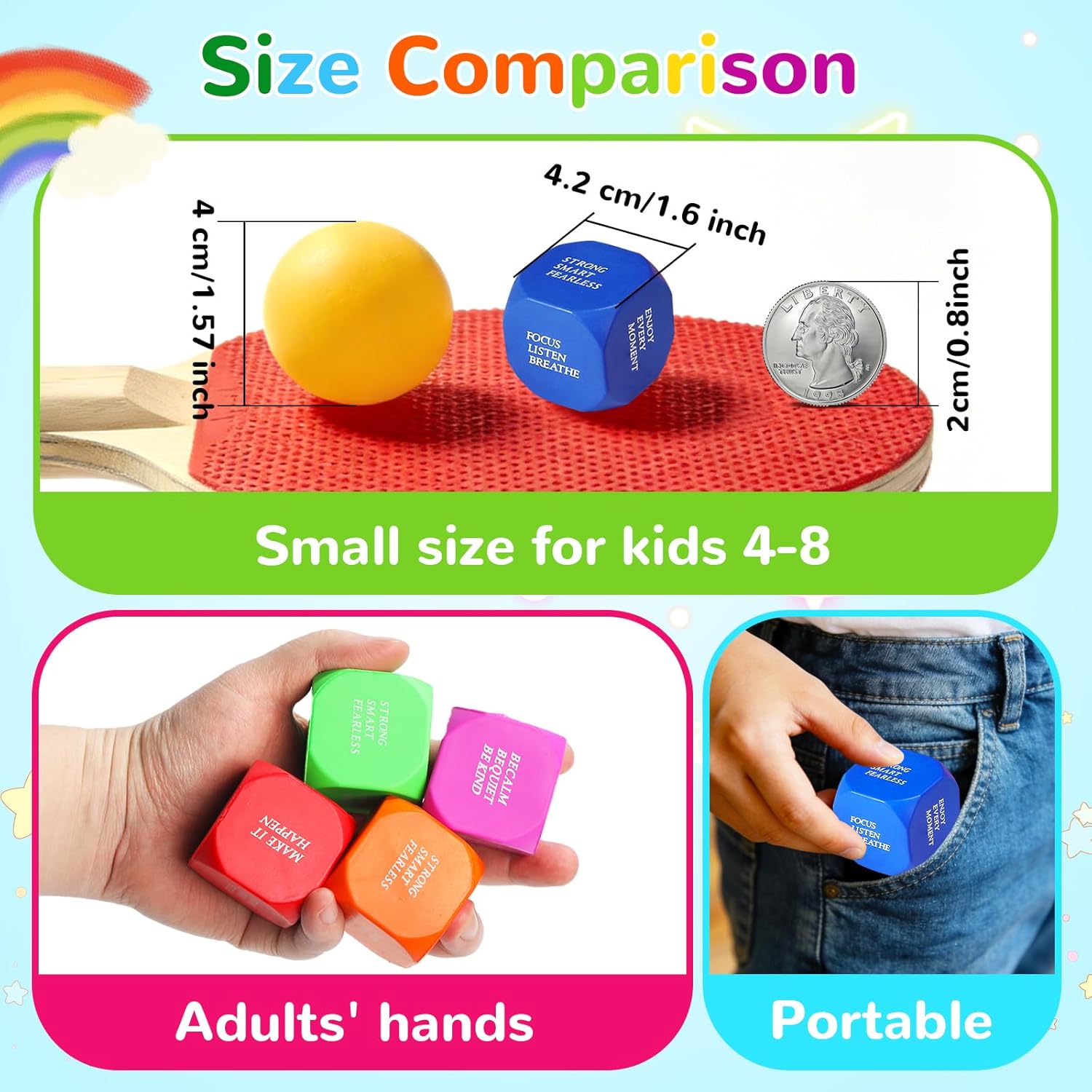 40 Pack Motivational Cube Stress Balls for Adults & Kid, Six Colorful Soft Foam Cube Squeeze Toys with Inspirational Quotes, Anxiety Relief Fidgets for Office Appreciation Gifts, Classroom Rewards