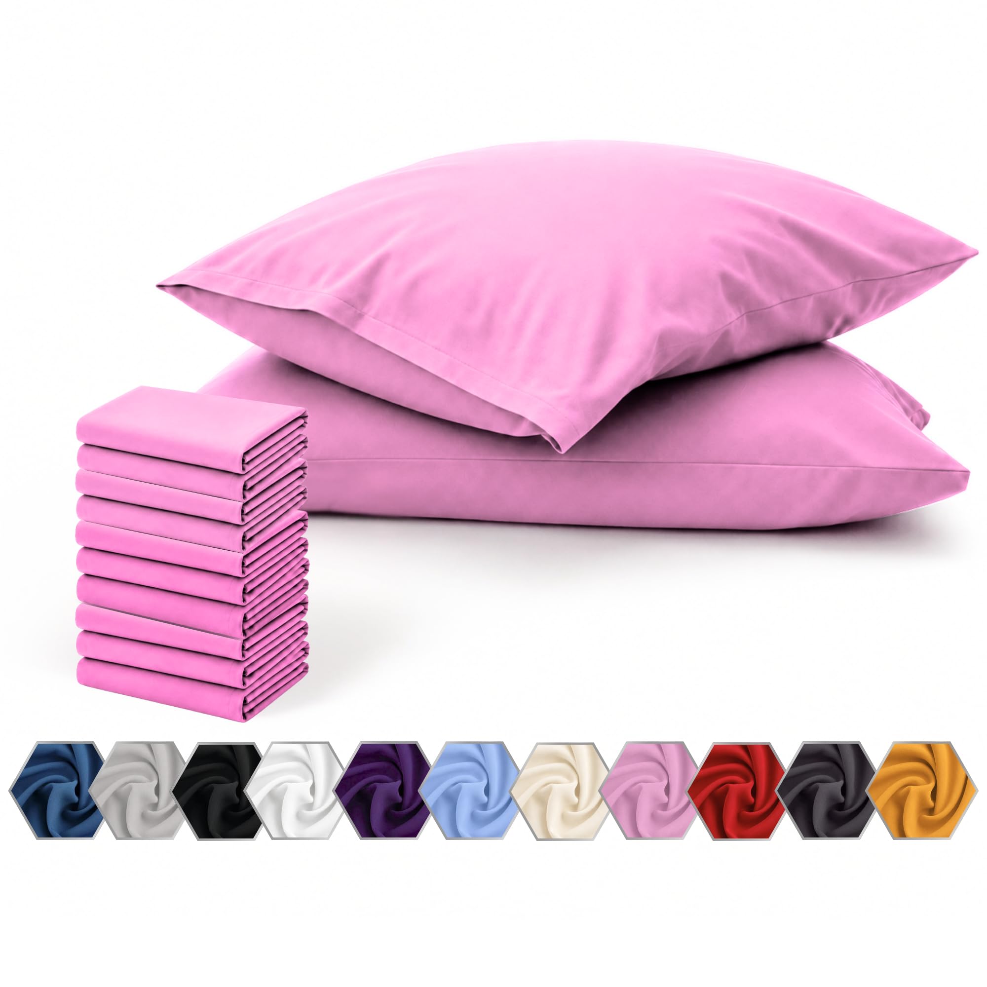 Pillow Cases 10 Pack Pink – 100% Brushed Microfiber Pillowcases