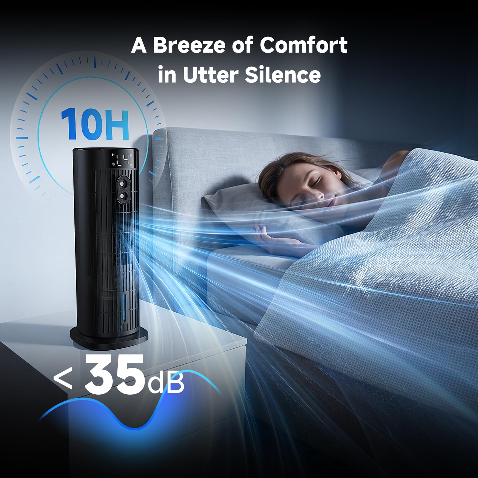 Climatiseur Mobile Portable Sans Lames 2026, Ventilateur Puissante 7.5 m/s, Nouveau Moteur CC (<35 dB), Refroidisseur d'Air Portable avec Oscillation 90°, Minuteur 10H, 4 Vitesses, Télécommande, Noir