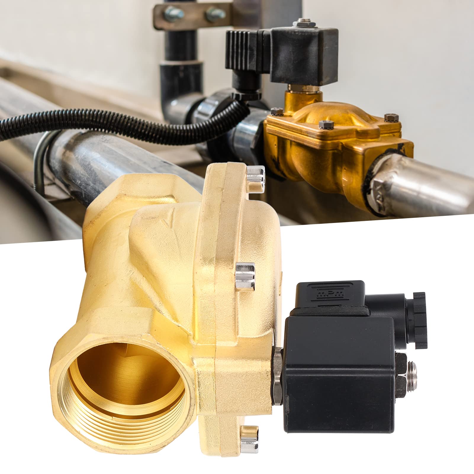 G1-1/2 Zoll Messing-Magnetventil, Messinggehäuse, vorgesteuertes Universal-Magnetventil, G1-1/2 Zoll Rohrgröße, 2 Positionen, 2 Wege, normalerweise geschlossen, Nitril-Butylen-Dichtung